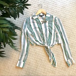 Forever 21 Striped Tie-front Crop Top